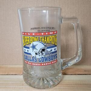 VINTAGE Dallas Cowboys Five-Time Superbowl Champions Glass Mug